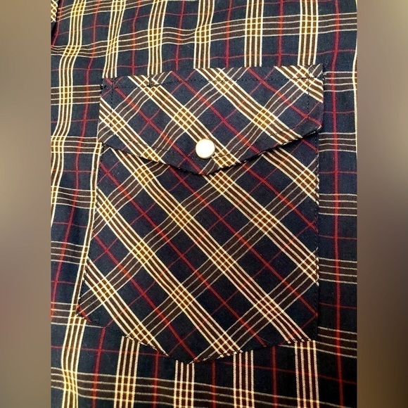 Roper Gold Collection Blue White Red Plaid Pearl Snap Button Mens Shirt Large - Picture 3 of 16